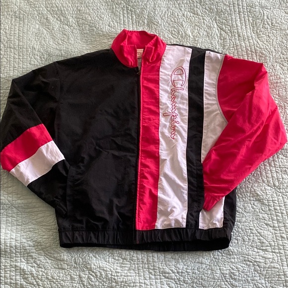 Vintage Champion Black and Hot Pink Jacket - Picture 1 of 5